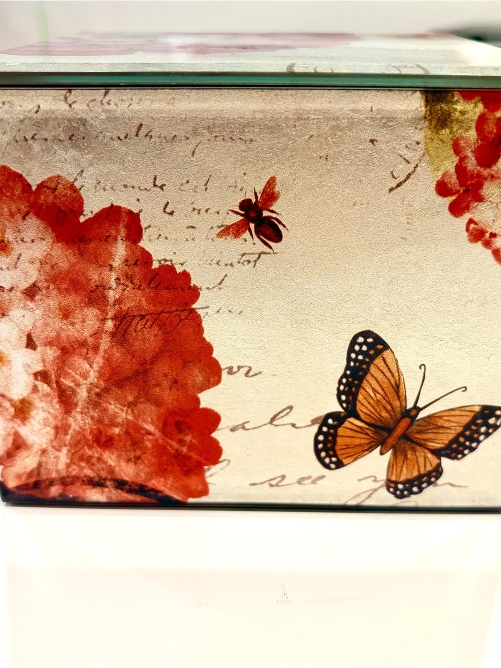 Decorative Floral Butterfly Two-Drawer Jewelry Box - Pink & Orange 6 x 4.5”